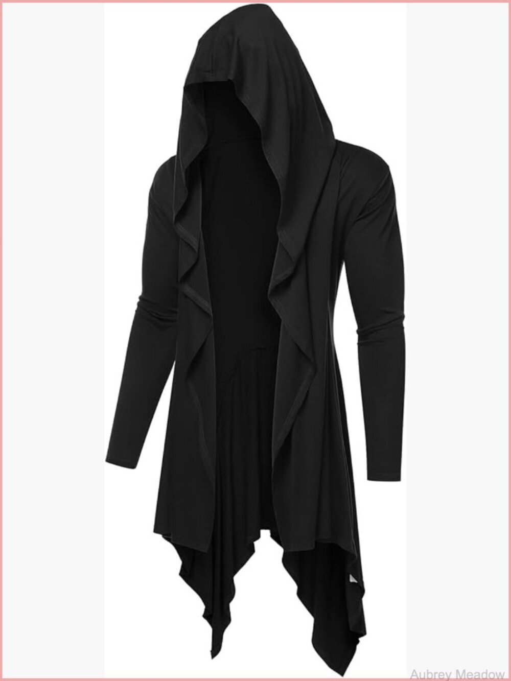 Long Hooded Cardigan Cape Overcoat Shawl Collar Drape Open Front with Pockets